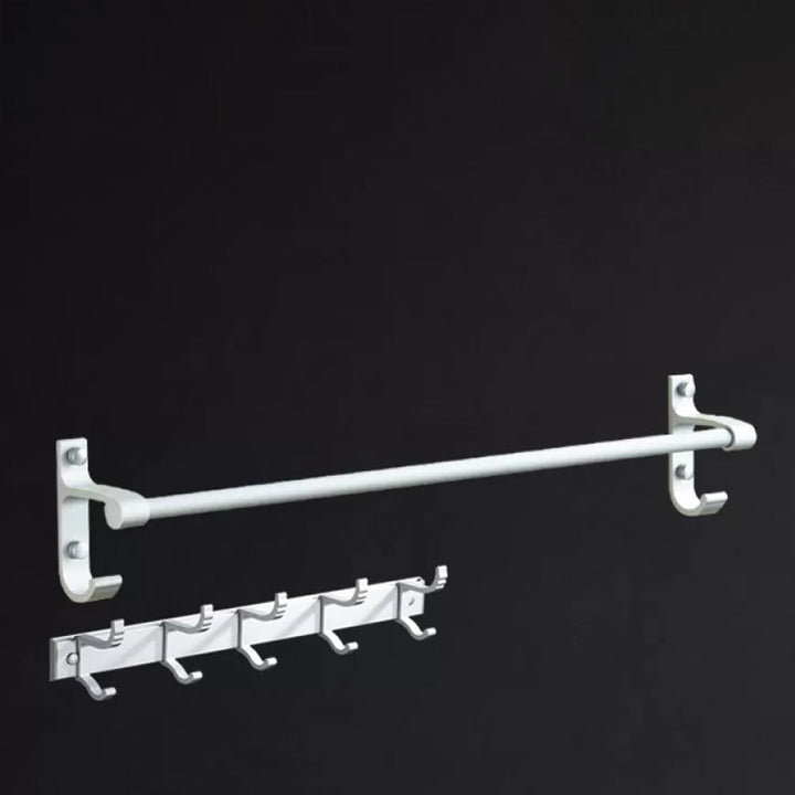 Lisslune | Silver Modern Bathroom Accessory Set with Bath Shelf/Towel Holder & Bathrobe Hook