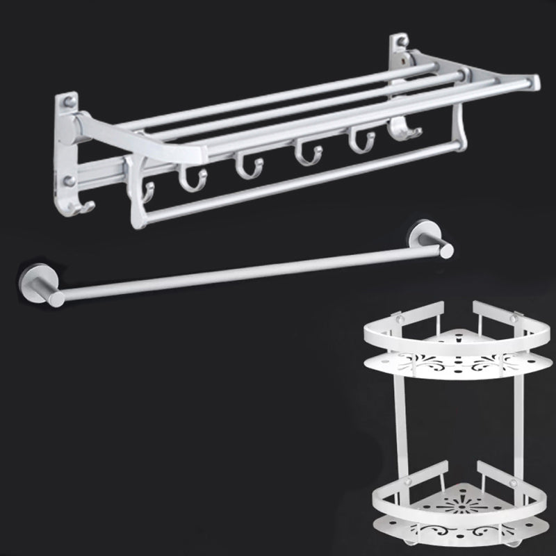 Lisslune | Silver Modern Bathroom Accessory Set with Bath Shelf/Towel Holder & Bathrobe Hook