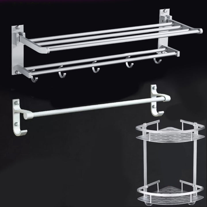 Lisslune | Silver Modern Bathroom Accessory Set with Bath Shelf/Towel Holder & Bathrobe Hook