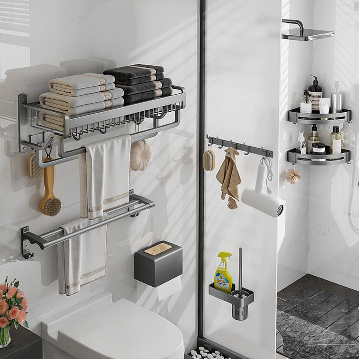 Lisslune | Modern Metal Bathroom Accessory Set Polished Silver Bathroom Shelf/Paper Holder/Roben Hook