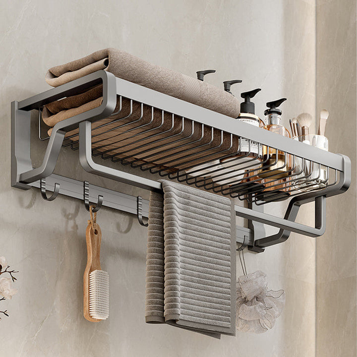 Lisslune | Aluminium modern bathroom accessory set polished grey bathroom shelf/toilet paper holder/robe hooks