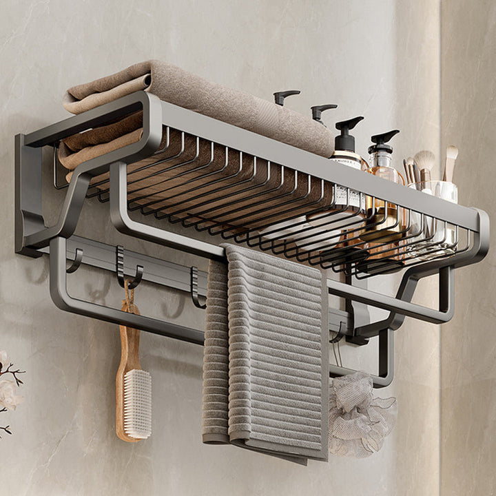 Lisslune | Aluminium modern bathroom accessory set polished grey bathroom shelf/toilet paper holder/robe hooks