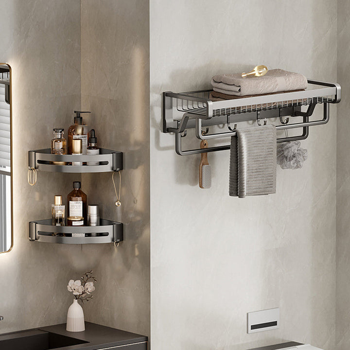 Lisslune | Aluminium modern bathroom accessory set polished grey bathroom shelf/toilet paper holder/robe hooks