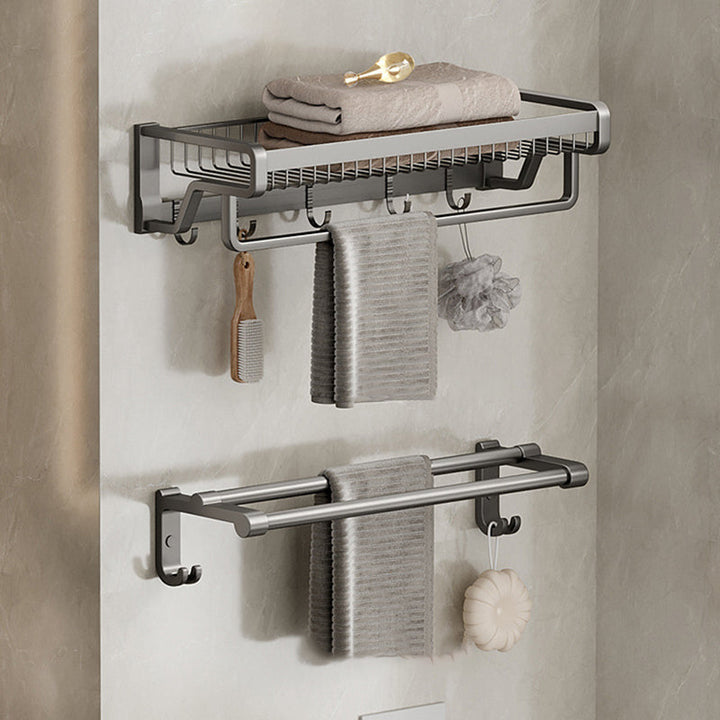 Lisslune | Aluminium modern bathroom accessory set polished grey bathroom shelf/toilet paper holder/robe hooks
