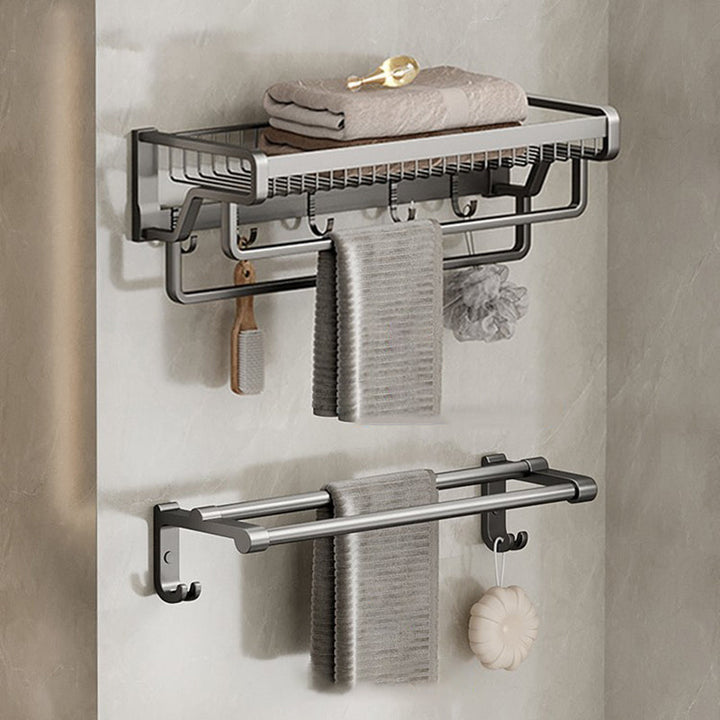 Lisslune | Aluminium modern bathroom accessory set polished grey bathroom shelf/toilet paper holder/robe hooks