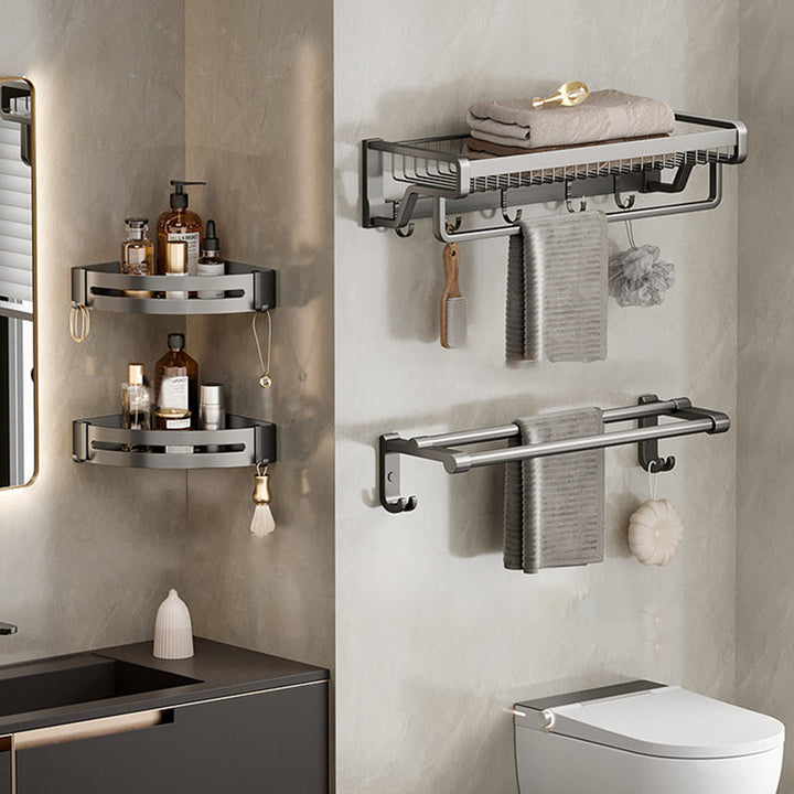Lisslune | Aluminium modern bathroom accessory set polished grey bathroom shelf/toilet paper holder/robe hooks