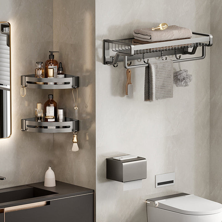 Lisslune | Aluminium modern bathroom accessory set polished grey bathroom shelf/toilet paper holder/robe hooks