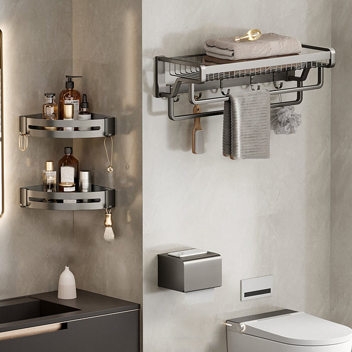 Lisslune | Aluminium modern bathroom accessory set polished grey bathroom shelf/toilet paper holder/robe hooks