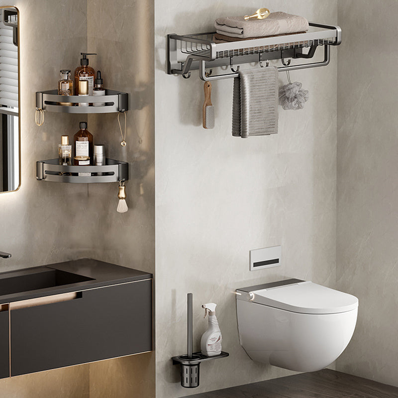 Lisslune | Aluminium modern bathroom accessory set polished grey bathroom shelf/toilet paper holder/robe hooks