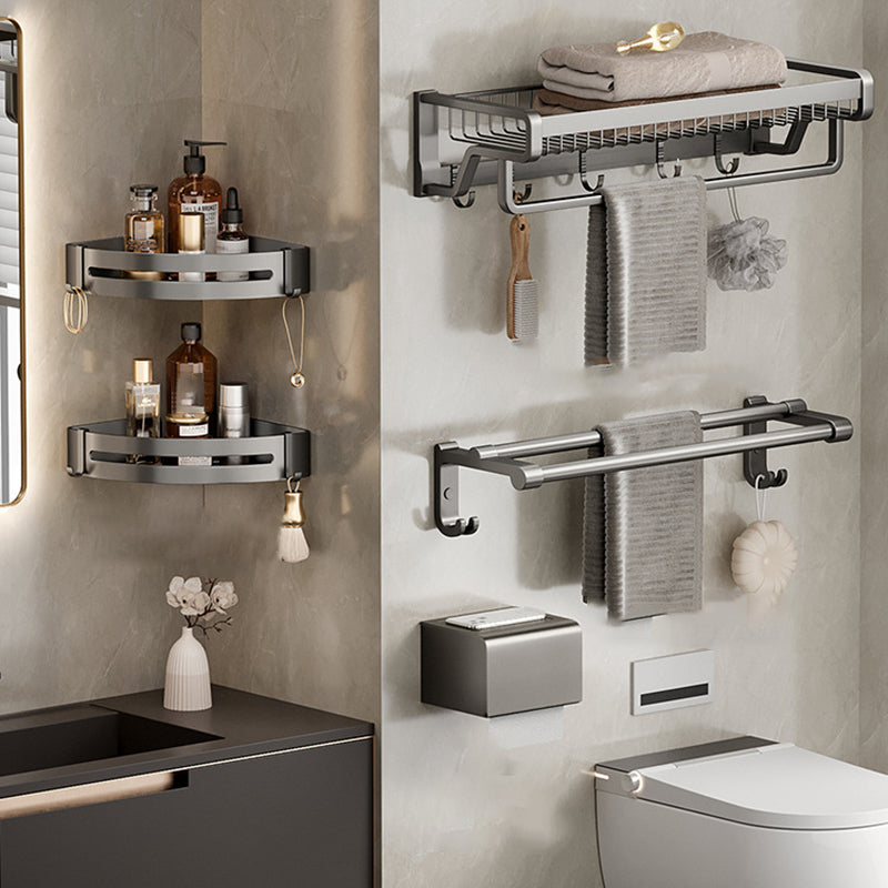 Lisslune | Aluminium modern bathroom accessory set polished grey bathroom shelf/toilet paper holder/robe hooks