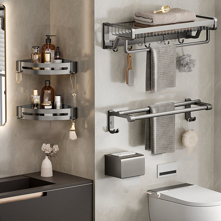 Lisslune | Aluminium modern bathroom accessory set polished grey bathroom shelf/toilet paper holder/robe hooks