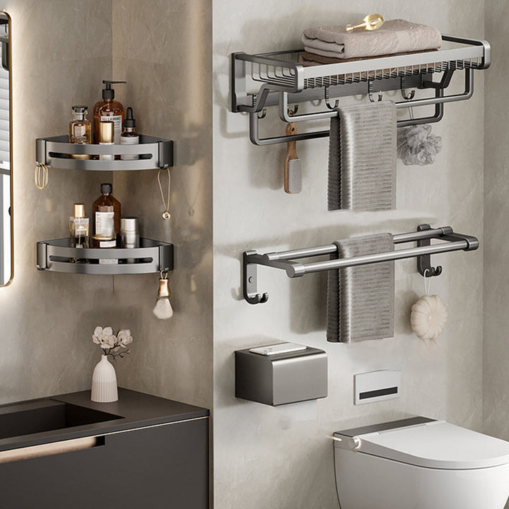 Lisslune | Aluminium modern bathroom accessory set polished grey bathroom shelf/toilet paper holder/robe hooks