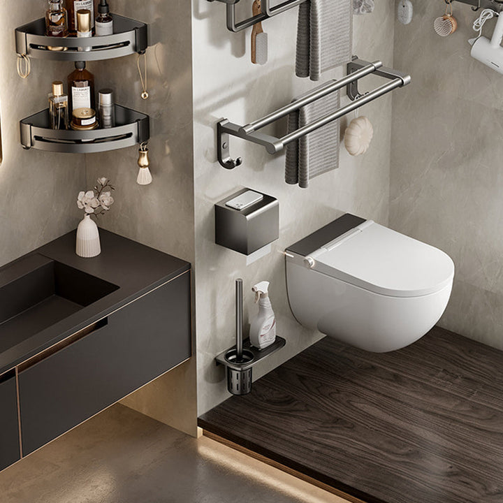 Lisslune | Aluminium modern bathroom accessory set polished grey bathroom shelf/toilet paper holder/robe hooks