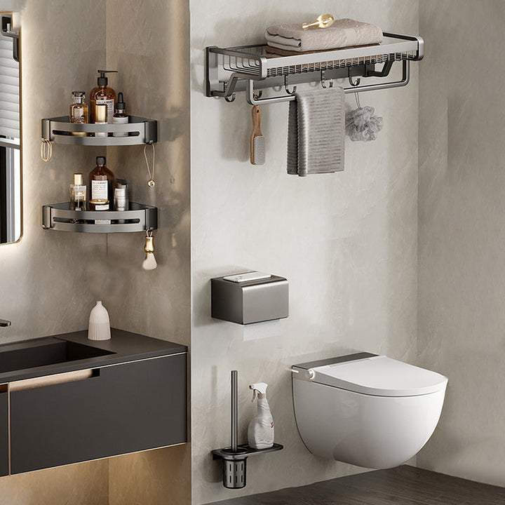 Lisslune | Aluminium modern bathroom accessory set polished grey bathroom shelf/toilet paper holder/robe hooks