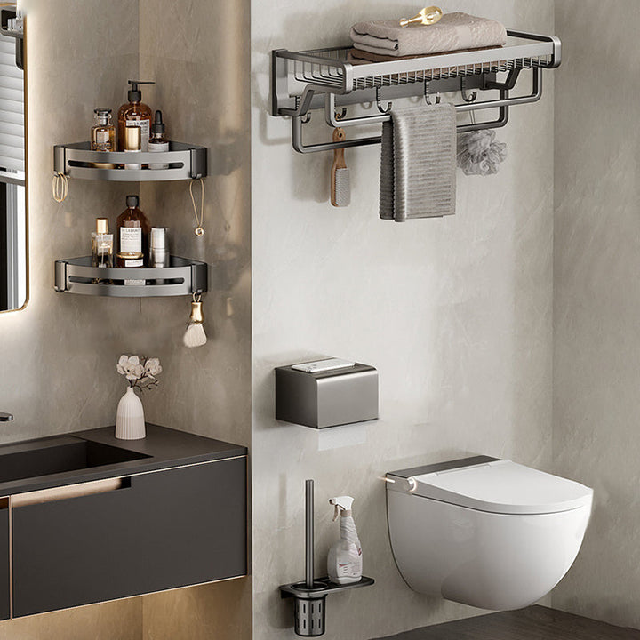 Lisslune | Aluminium modern bathroom accessory set polished grey bathroom shelf/toilet paper holder/robe hooks