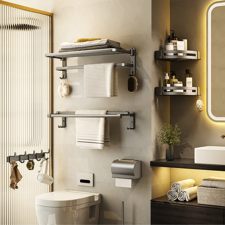 Lisslune | Contemporary Bathroom Accessory Set Gray Aluminum Bathroom Shelf/Towel Holder/Bathtub Hook
