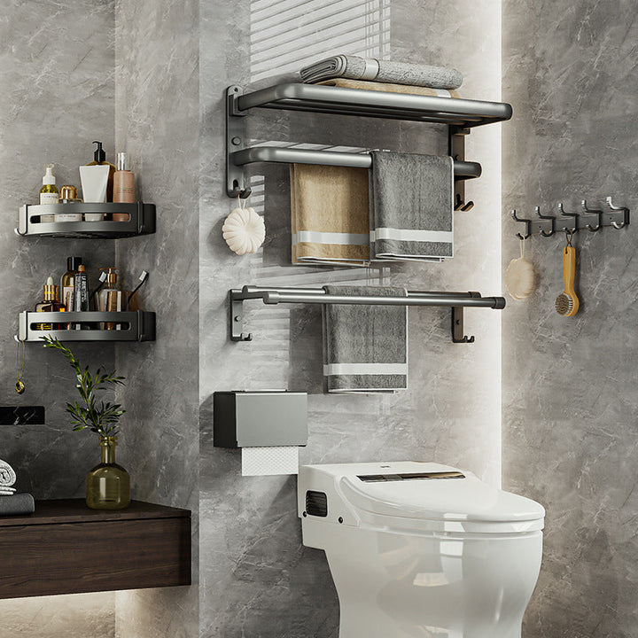 Lisslune | Contemporary Bathroom Accessory Set Gray Aluminum Bathroom Shelf/Towel Holder/Bathtub Hook