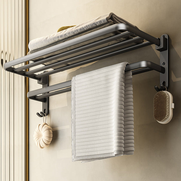 Lisslune | Contemporary Bathroom Accessory Set Gray Aluminum Bathroom Shelf/Towel Holder/Bathtub Hook