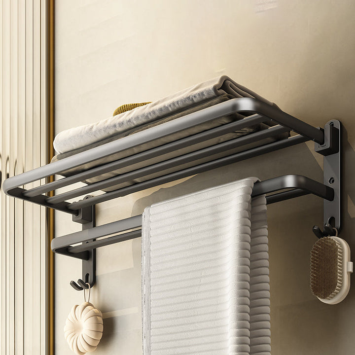 Lisslune | Contemporary Bathroom Accessory Set Gray Aluminum Bathroom Shelf/Towel Holder/Bathtub Hook