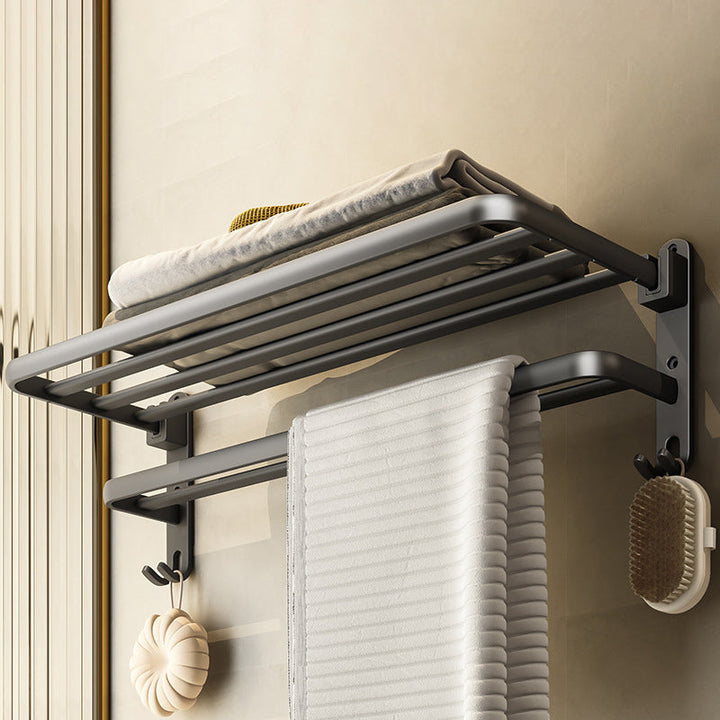 Lisslune | Contemporary Bathroom Accessory Set Gray Aluminum Bathroom Shelf/Towel Holder/Bathtub Hook