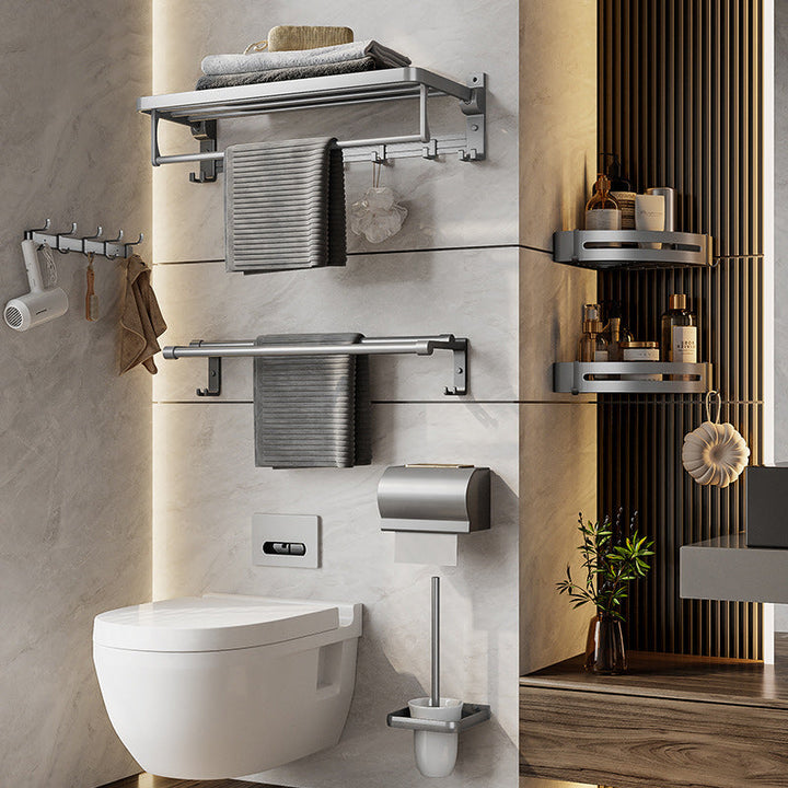 Lisslune | Gray Aluminum Bathroom Accessory Set Contemporary Bath Shelf