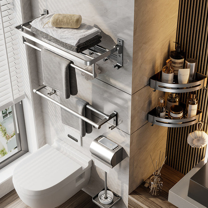 Lisslune | Gray Aluminum Bathroom Accessory Set Contemporary Bath Shelf