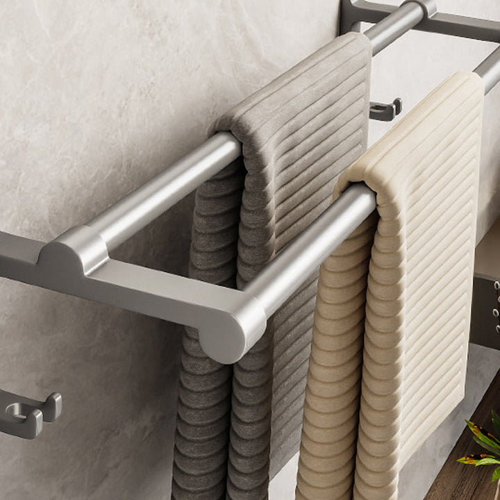 Lisslune | Gray Aluminum Bathroom Accessory Set Contemporary Bath Shelf