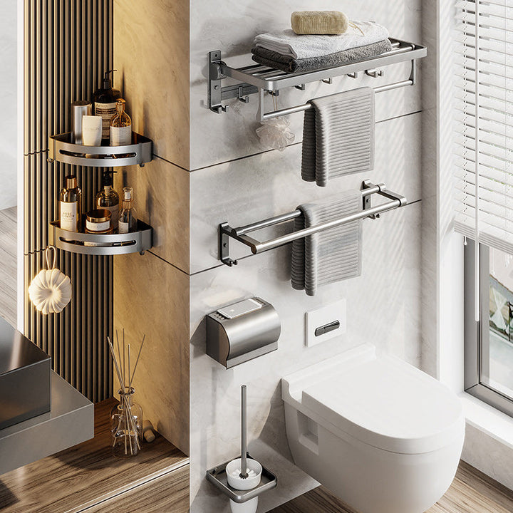 Lisslune | Gray Aluminum Bathroom Accessory Set Contemporary Bath Shelf