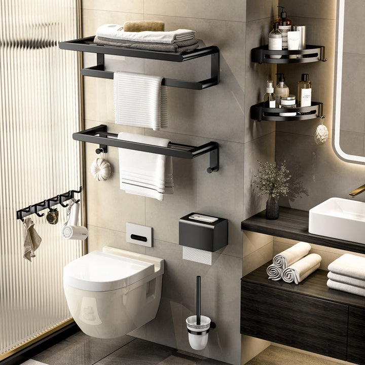 Lisslune | Modern Bathroom Accessory Set Black Towel Bar Bathroom Shelf Bathroom Accessory Set