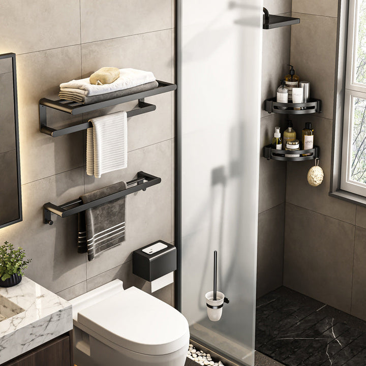 Lisslune | Modern Bathroom Accessory Set Black Towel Bar Bathroom Shelf Bathroom Accessory Set