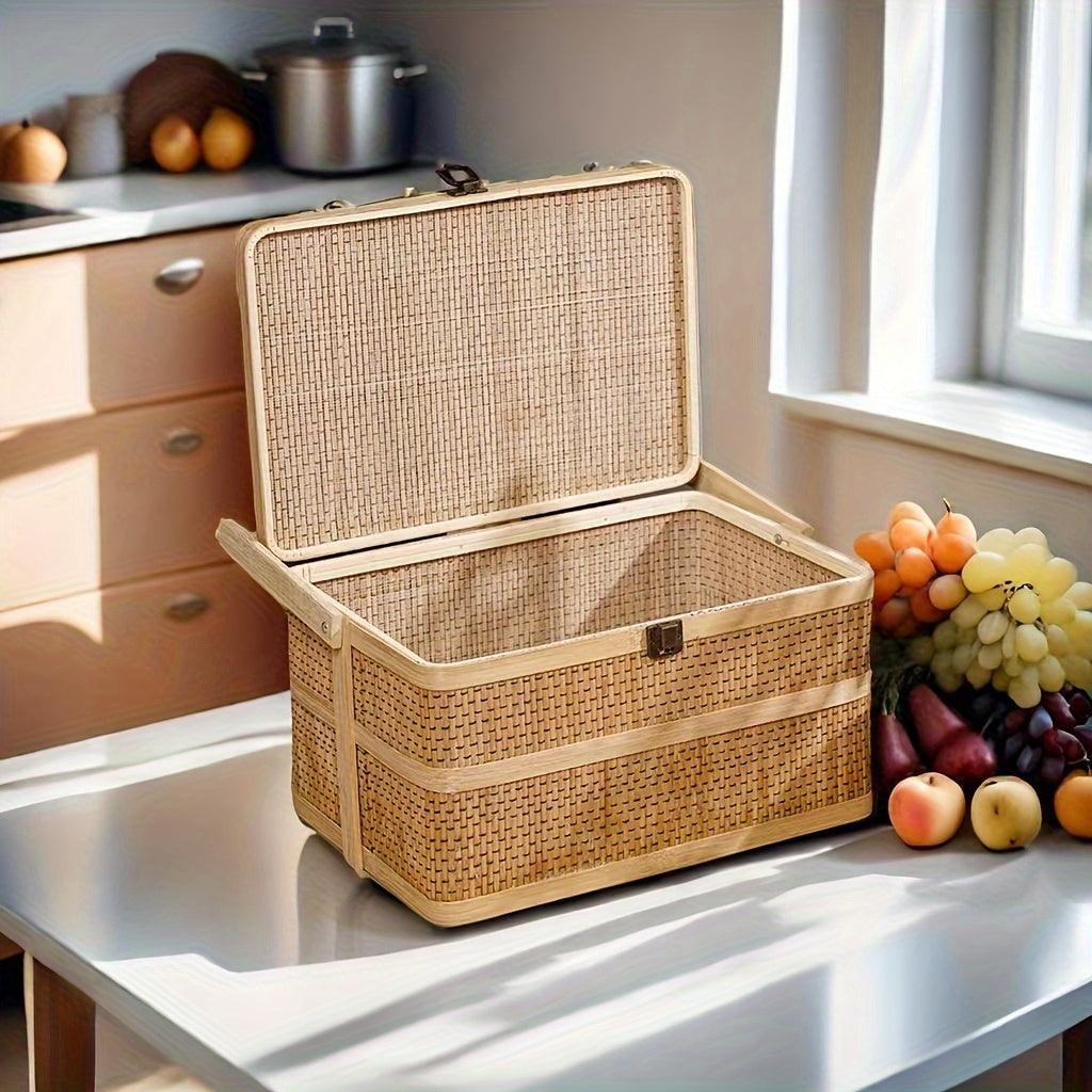 Lisslune | Eco-friendly handwoven bamboo basket for picnics and storage - 12.99" x 7.09" x 5.12"