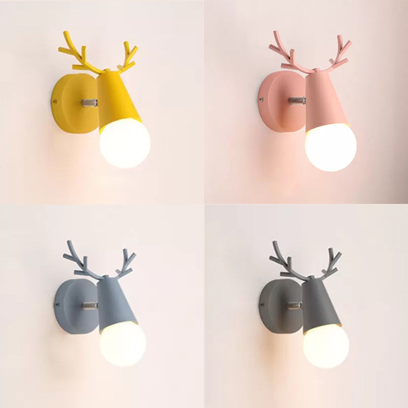Skørter | Metal Cone Wall Lamp with Antlers 1 Light Nordic Stylish Wall Lamp for Nightstand