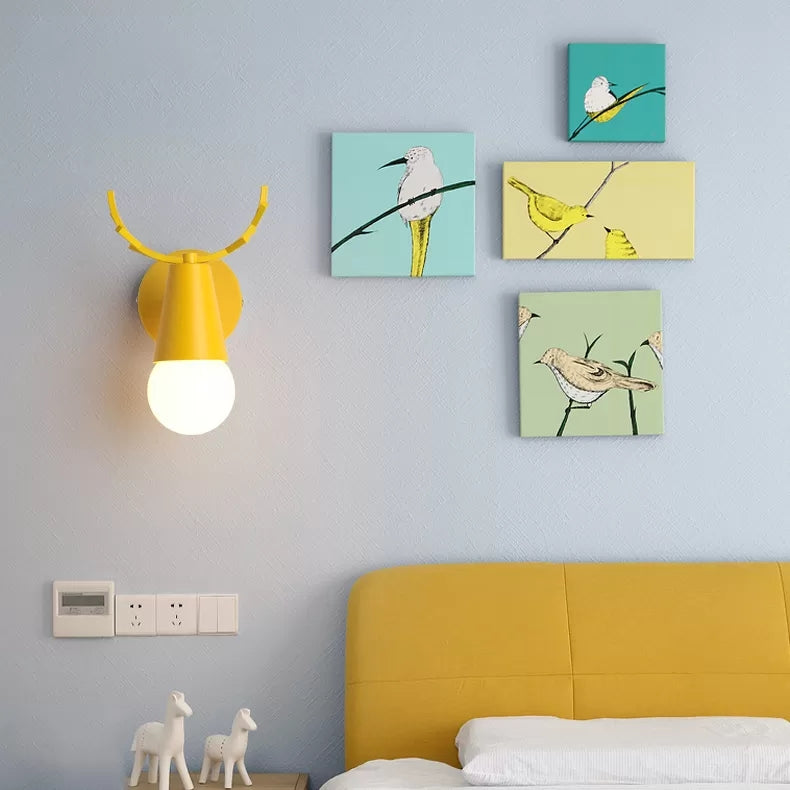 Skørter | Metal Cone Wall Lamp with Antlers 1 Light Nordic Stylish Wall Lamp for Nightstand