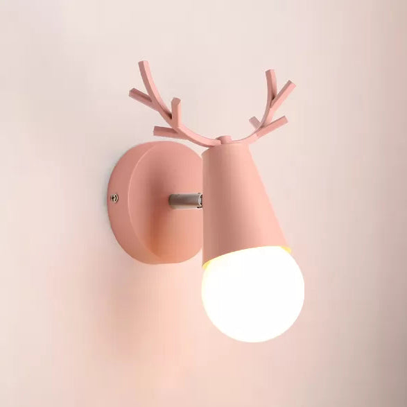 Skørter | Metal Cone Wall Lamp with Antlers 1 Light Nordic Stylish Wall Lamp for Nightstand