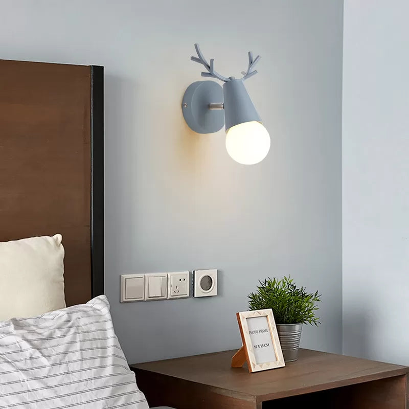 Skørter | Metal Cone Wall Lamp with Antlers 1 Light Nordic Stylish Wall Lamp for Nightstand