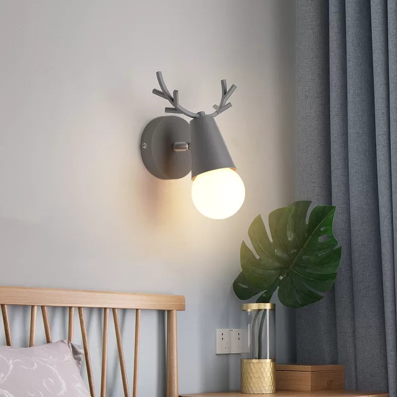 Skørter | Metal Cone Wall Lamp with Antlers 1 Light Nordic Stylish Wall Lamp for Nightstand