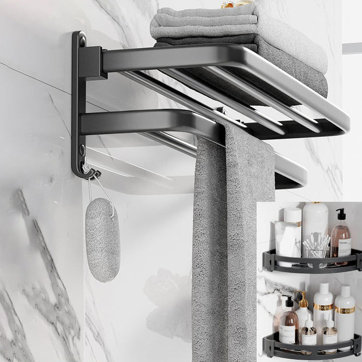Lisslune | Modern Aluminum Bathroom Accessory Set Matte Black Bathroom Shelf/Towel Holder/Paper Holder