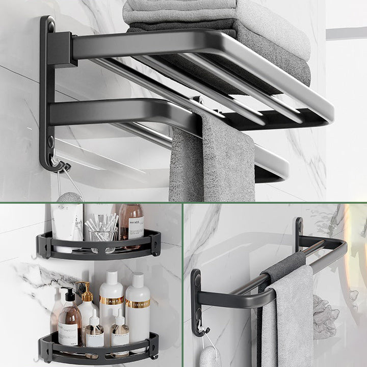 Lisslune | Modern Aluminum Bathroom Accessory Set Matte Black Bathroom Shelf/Towel Holder/Paper Holder