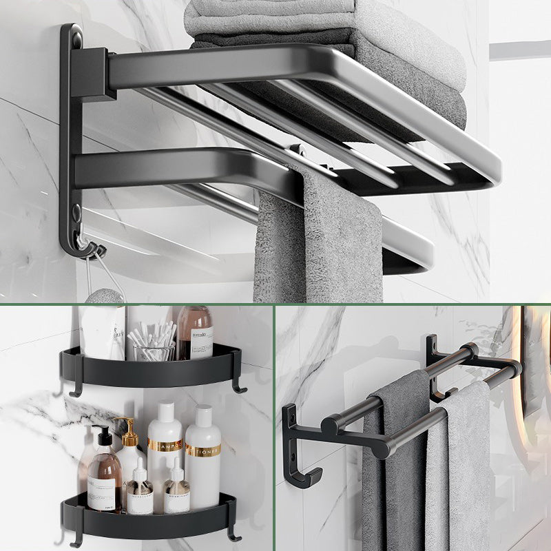 Lisslune | Modern Aluminum Bathroom Accessory Set Matte Black Bathroom Shelf/Towel Holder/Paper Holder