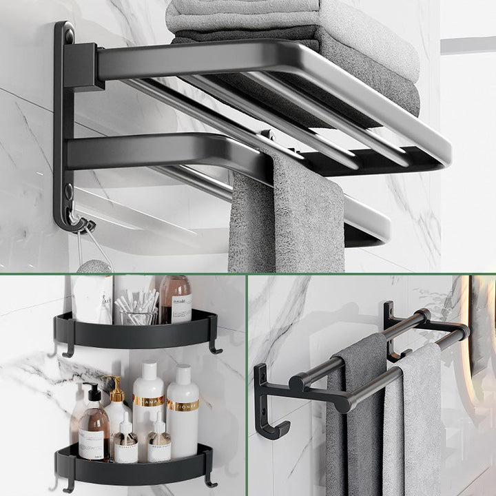 Lisslune | Modern Aluminum Bathroom Accessory Set Matte Black Bathroom Shelf/Towel Holder/Paper Holder