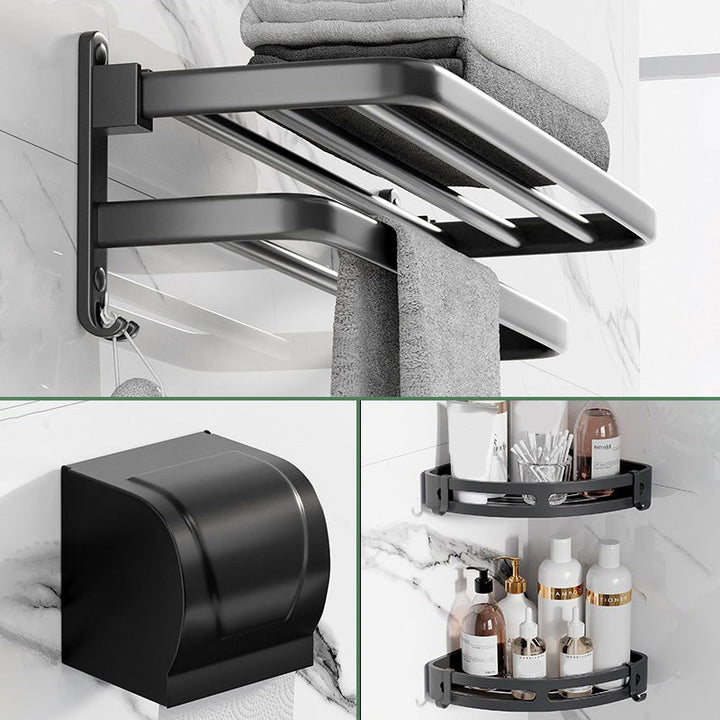 Lisslune | Modern Aluminum Bathroom Accessory Set Matte Black Bathroom Shelf/Towel Holder/Paper Holder