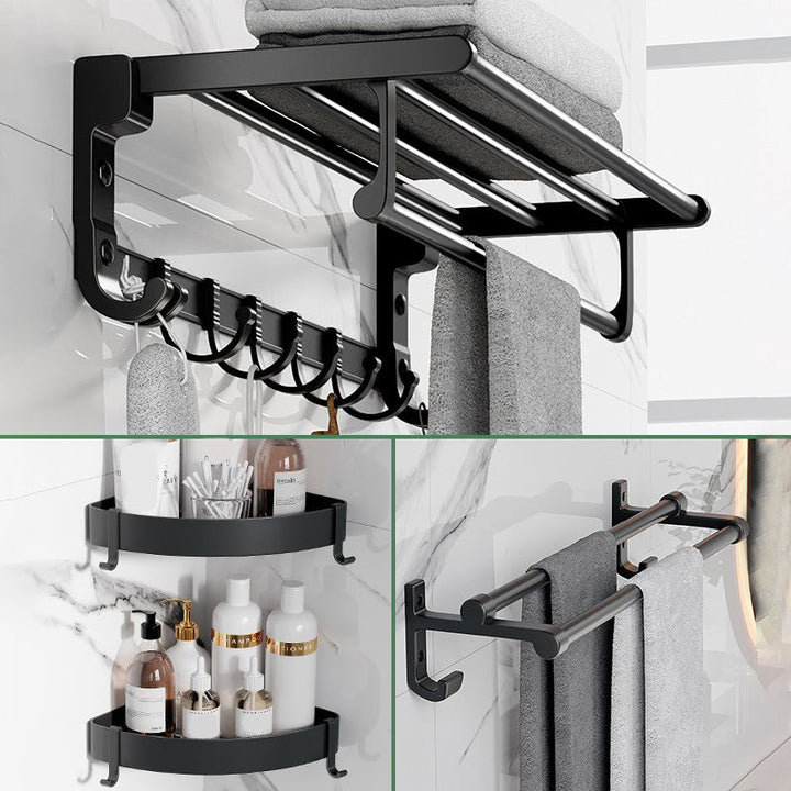 Lisslune | Modern Aluminum Bathroom Accessory Set Matte Black Bathroom Shelf/Towel Holder/Paper Holder