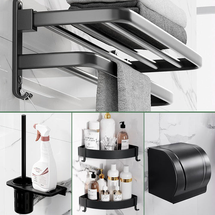 Lisslune | Modern Aluminum Bathroom Accessory Set Matte Black Bathroom Shelf/Towel Holder/Paper Holder