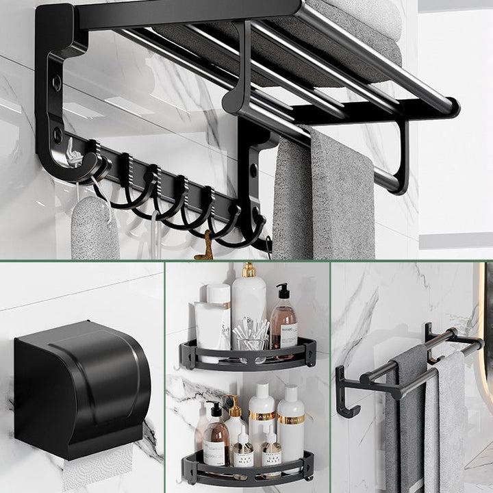 Lisslune | Modern Aluminum Bathroom Accessory Set Matte Black Bathroom Shelf/Towel Holder/Paper Holder