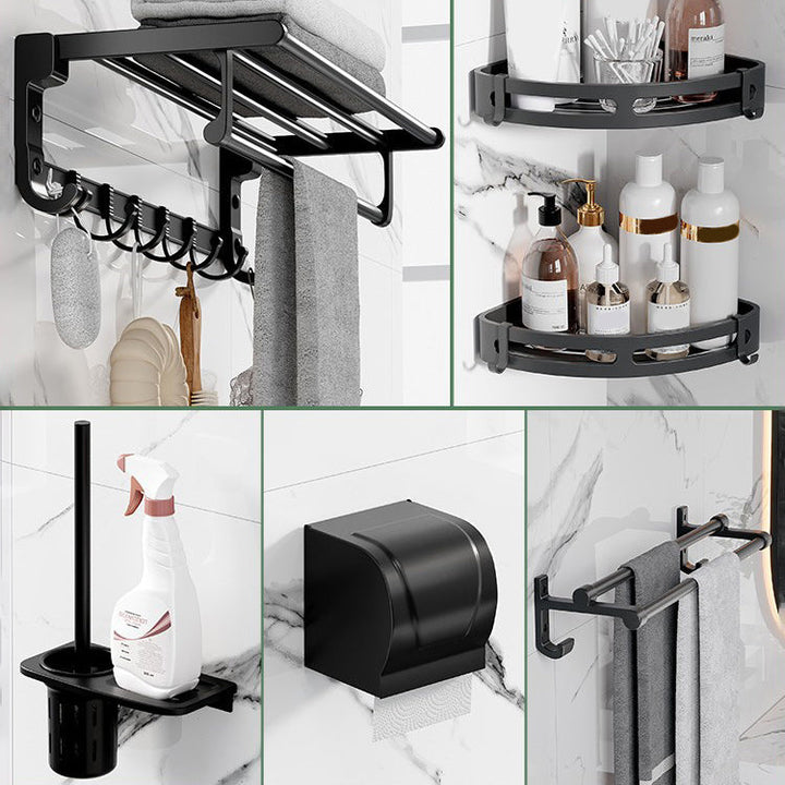 Lisslune | Modern Aluminum Bathroom Accessory Set Matte Black Bathroom Shelf/Towel Holder/Paper Holder