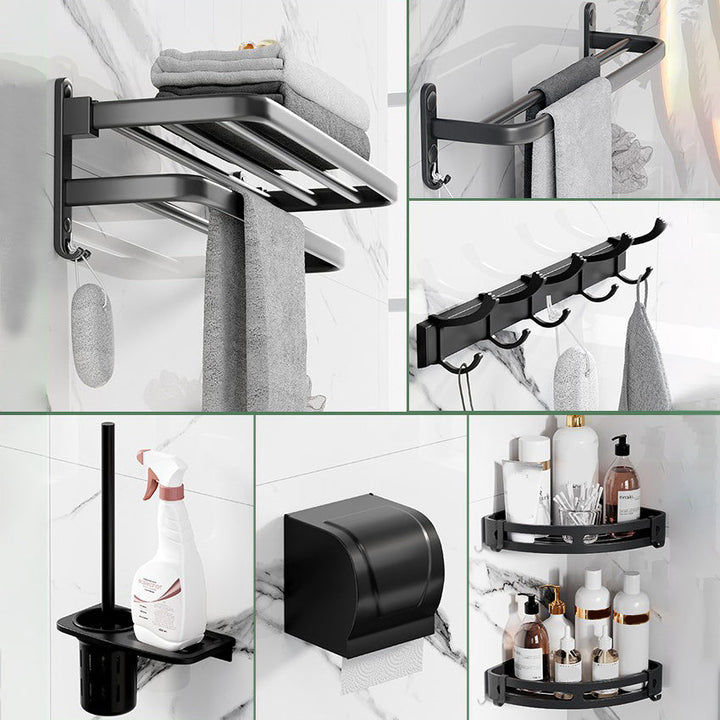 Lisslune | Modern Aluminum Bathroom Accessory Set Matte Black Bathroom Shelf/Towel Holder/Paper Holder