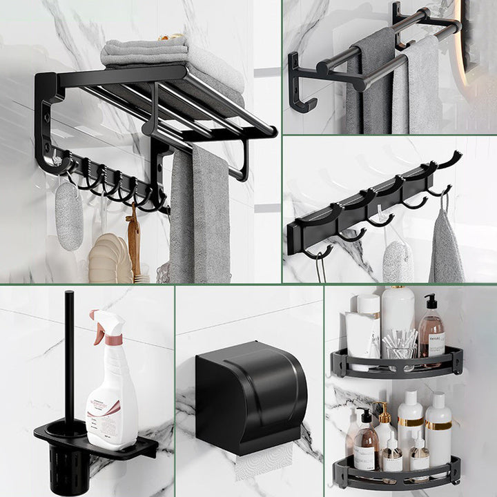 Lisslune | Modern Aluminum Bathroom Accessory Set Matte Black Bathroom Shelf/Towel Holder/Paper Holder