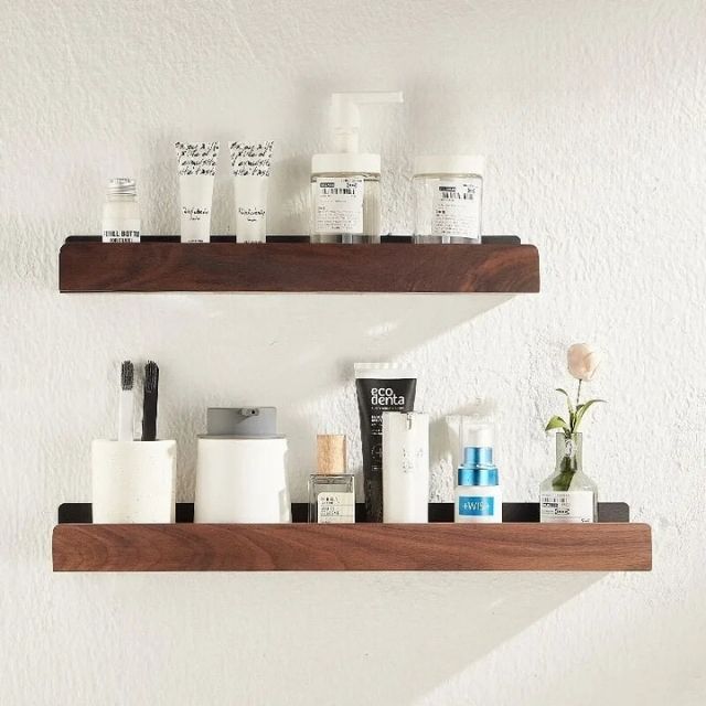 Lisslune | Solid Wood Bathroom Organizer Shelves Without Drilling