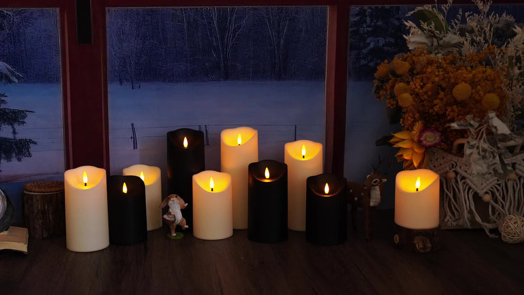 Lisslune | GlowLuxe Flameless LED Candles Set (9-piece) – With Remote Control and Glitter Finish