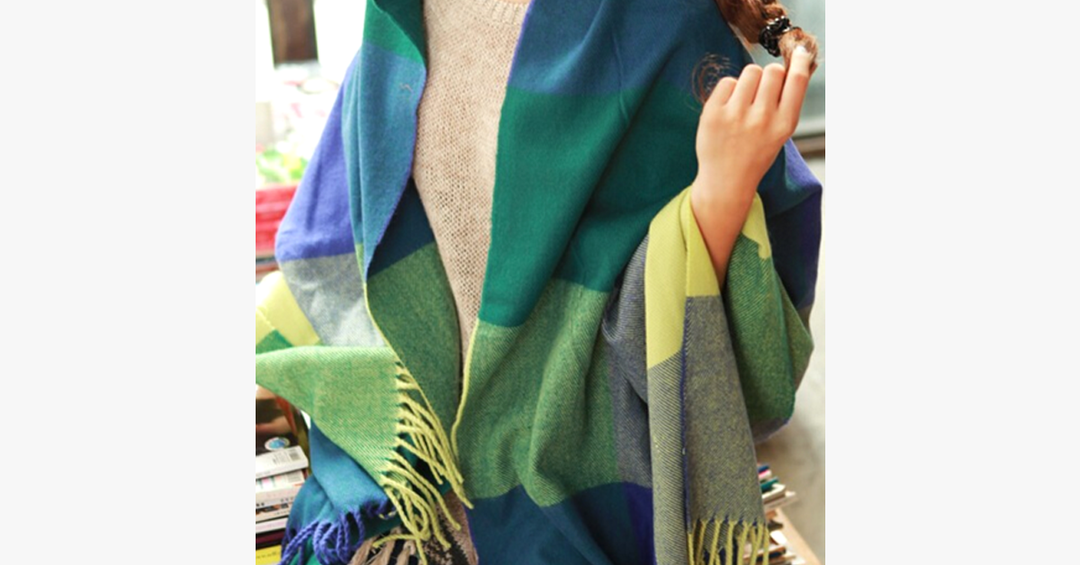 Lisslune | Checked Pattern Wool Scarf and Shawl - Various Colors